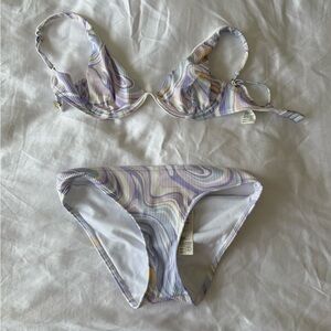 Hollister swim purple, blue, yellow & white marble bikini